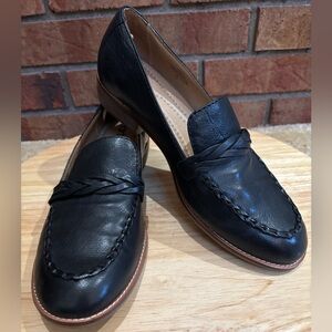 EARTH BLACK LEATHER BRAIDED CLASSIC LOAFERS EDIE STYLE EASY SLIP ON SHOES SZ 9.5